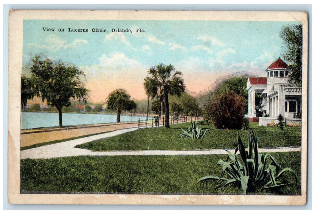 1920 View on Lucerne Circle Orlando Florida FL Antique Posted Postcard