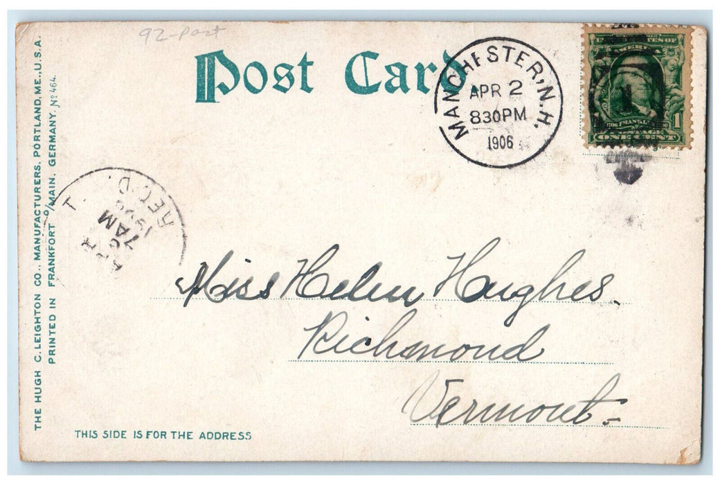 1906 Trolley Car Street Manchester New Hampshire NH Antique Postcard