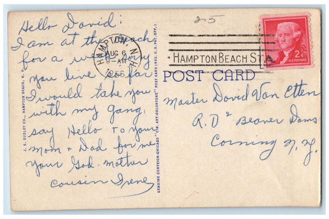 1956 Greetings from Hampton Beach New Hampshire NH Large Letter Postcard