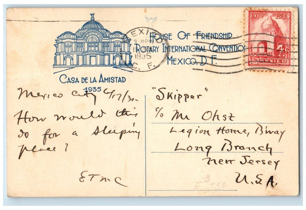 1935 Casa De La Amistad House Friendship Rotary Convention  Mexico DF Postcard