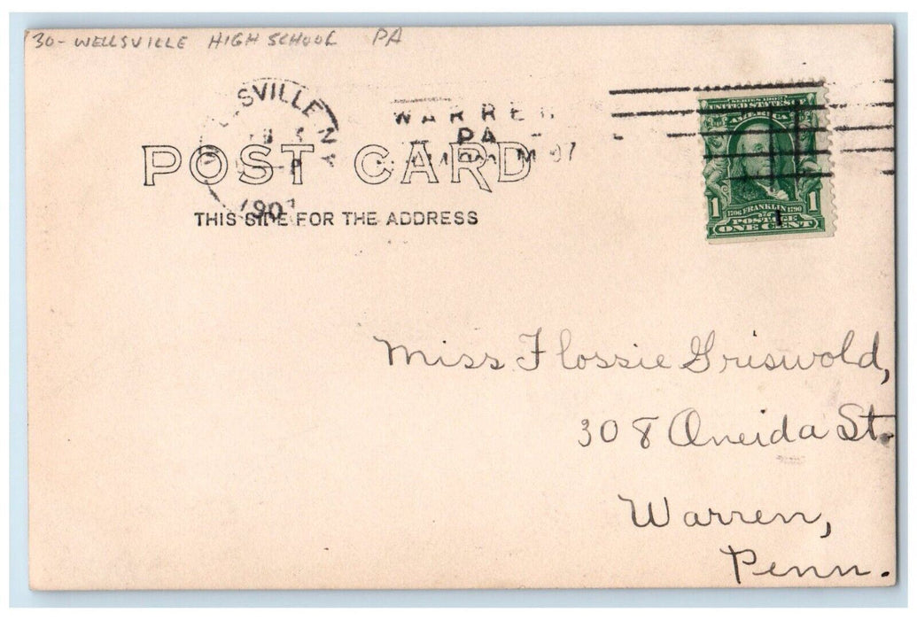 c1905 Wellsville High School Before Fire Disaster NY RPPC Photo Postcard