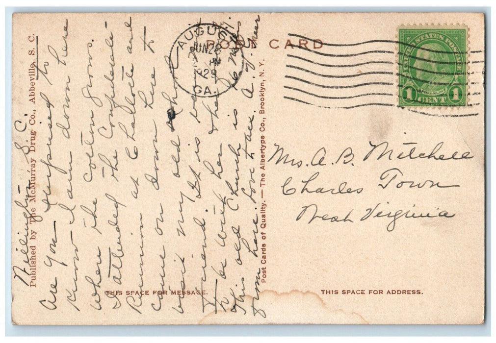 1929 Trinity Episcopal Church Abbeville South Carolina SC Vintage Postcard