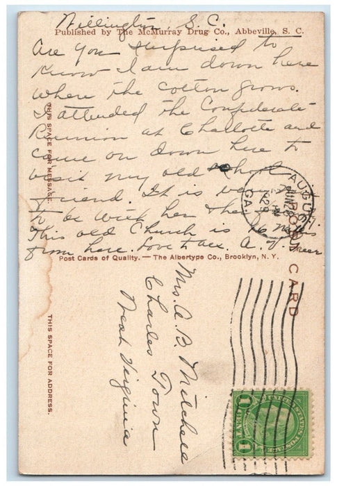 1929 Trinity Episcopal Church Abbeville South Carolina SC Vintage Postcard