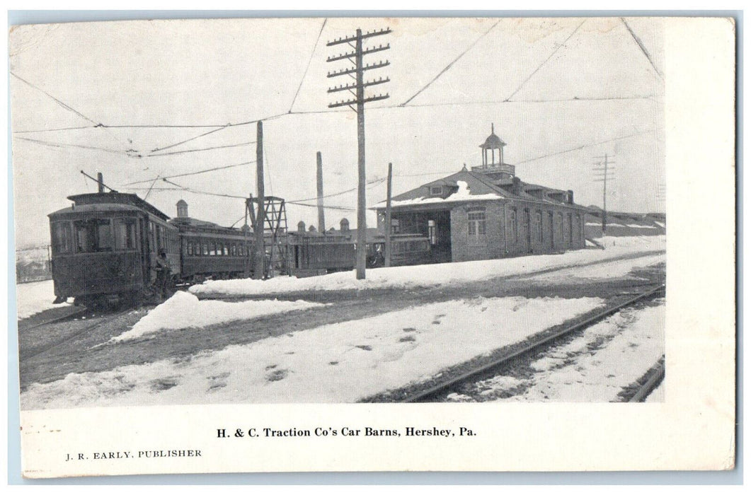 c1905 Railroad H. & C. Traction Co's Car Barns Hershey Pennsylvania PA Postcard