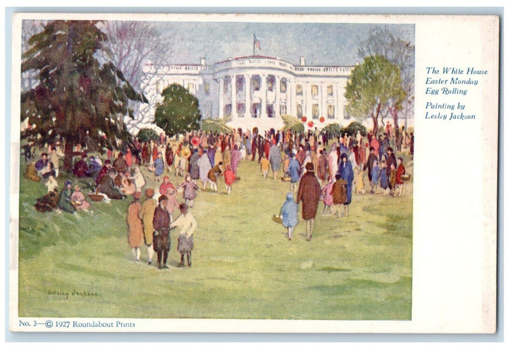 c1927 White House Easter Monday Egg Rolling Painting Art Washington DC Postcard