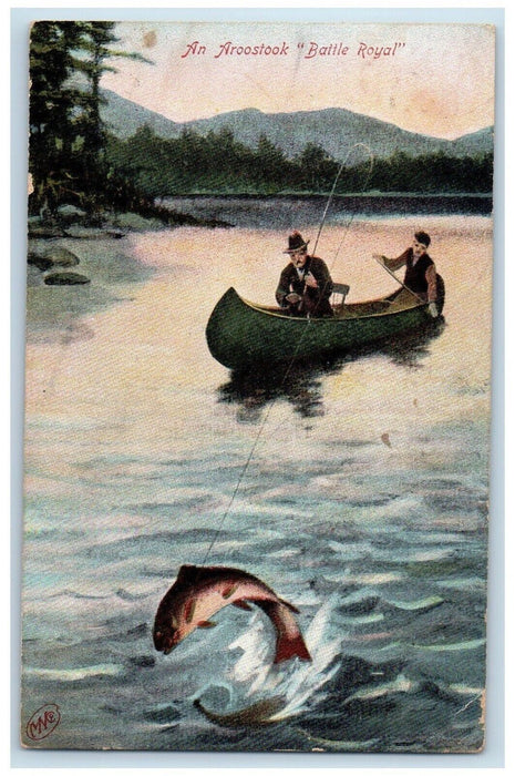 1906 An Aroostook Battle Royal Boat Fishing Caribou Maine ME Antique Postcard
