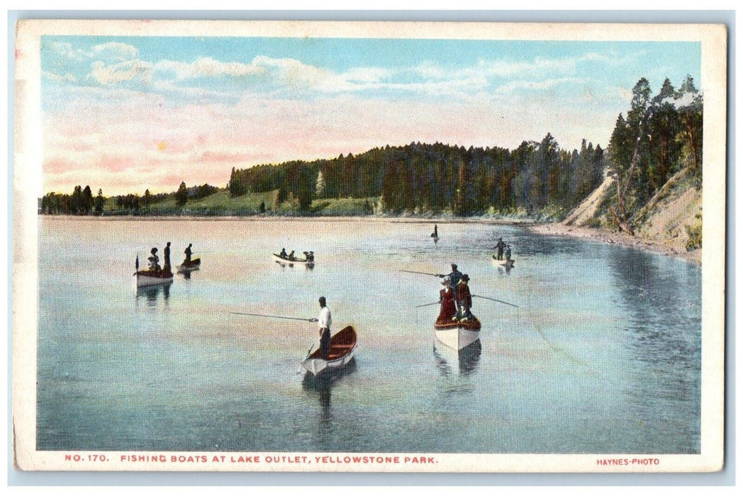 c1910's Fishing Boats At Lake Outlet Yellowstone Park WY Haynes Photo Postcard
