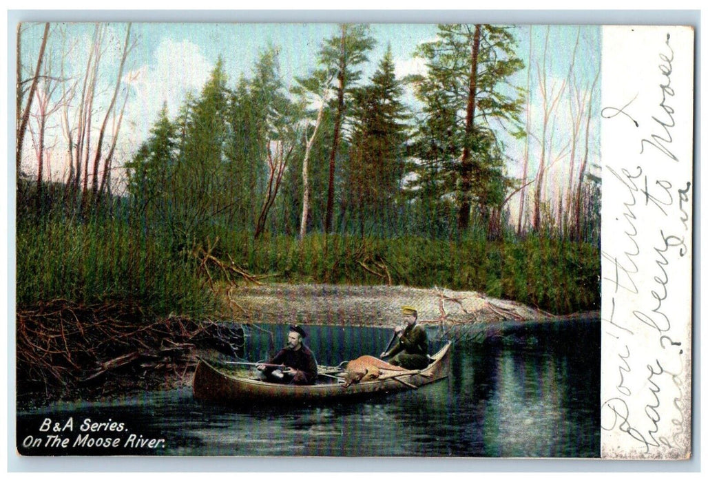 1905 On The Moose River Hunting Canoeing Augusta Maine ME Antique Postcard