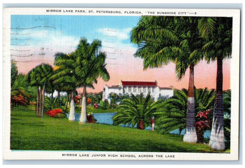 1936 Mirror Lake Park The Sunshine City St. Petersburg Florida FL Postcard