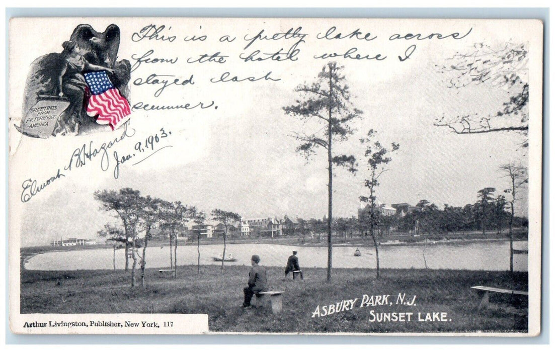1903 View Of Sunset Lake Boat Asbury Park New Jersey NJ Posted Antique Postcard