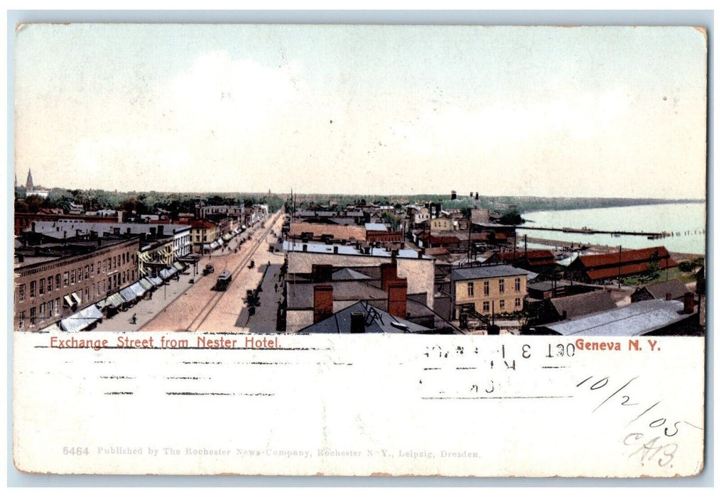 1905 View Of Exchange Street From Nester Hotel Geneva New York NY Postcard