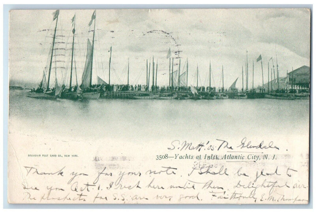 1905 View Of Yachts At Inlet Atlantic City New Jersey NJ Antique Postcard