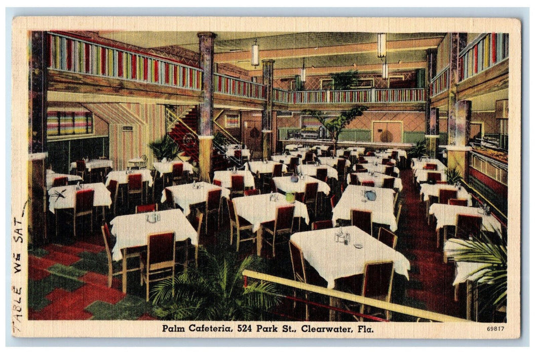 1941 Dining at Palm Cafeteria Park Street Clearwater FL Restaurant Postcard