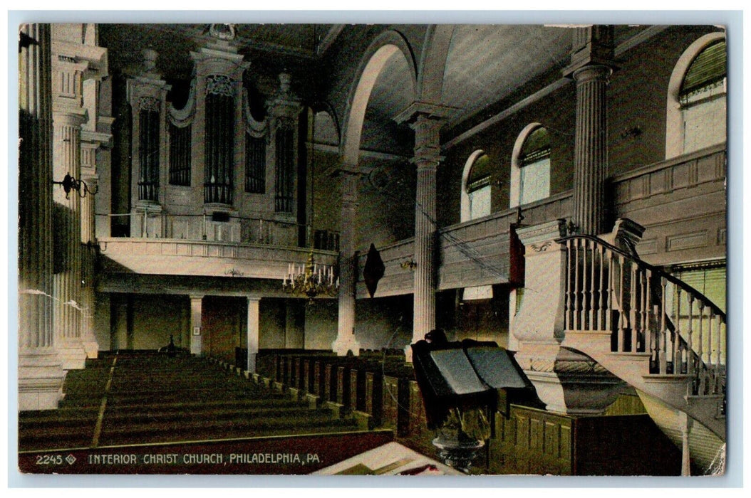 1913 Interior Christ Church Philadelphia Pennsylvania PA Posted Antique Postcard