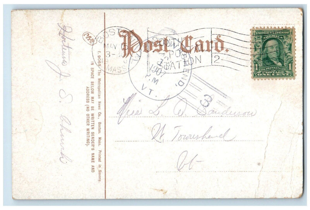 1907 Moonlight Boston Light Boston Harbor Massachusetts MA Antique Postcard