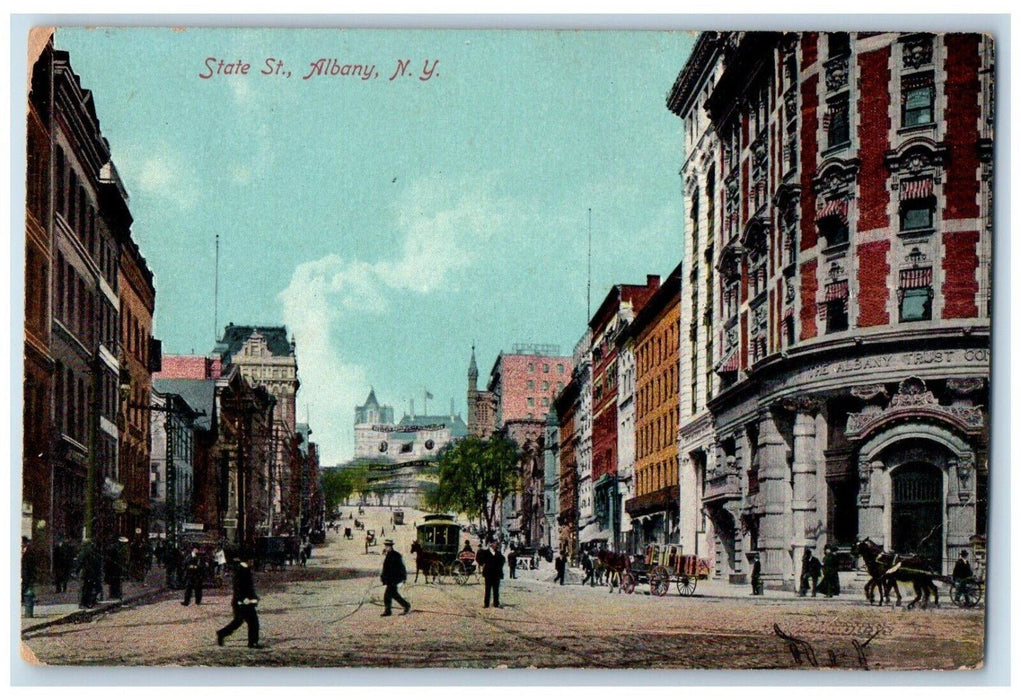 1909 State Street View Trolley Buildings Albany Old Chatham New York NY Postcard