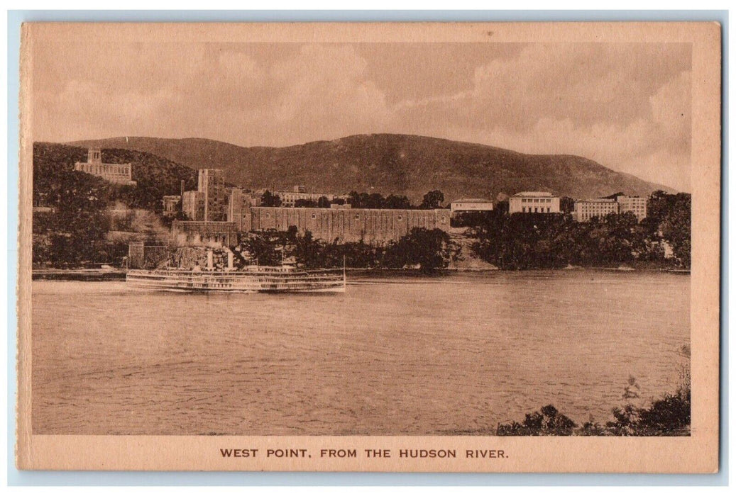 c1940 West Point From Hudson River Lake Steamer Ship Brooklyn New York Postcard