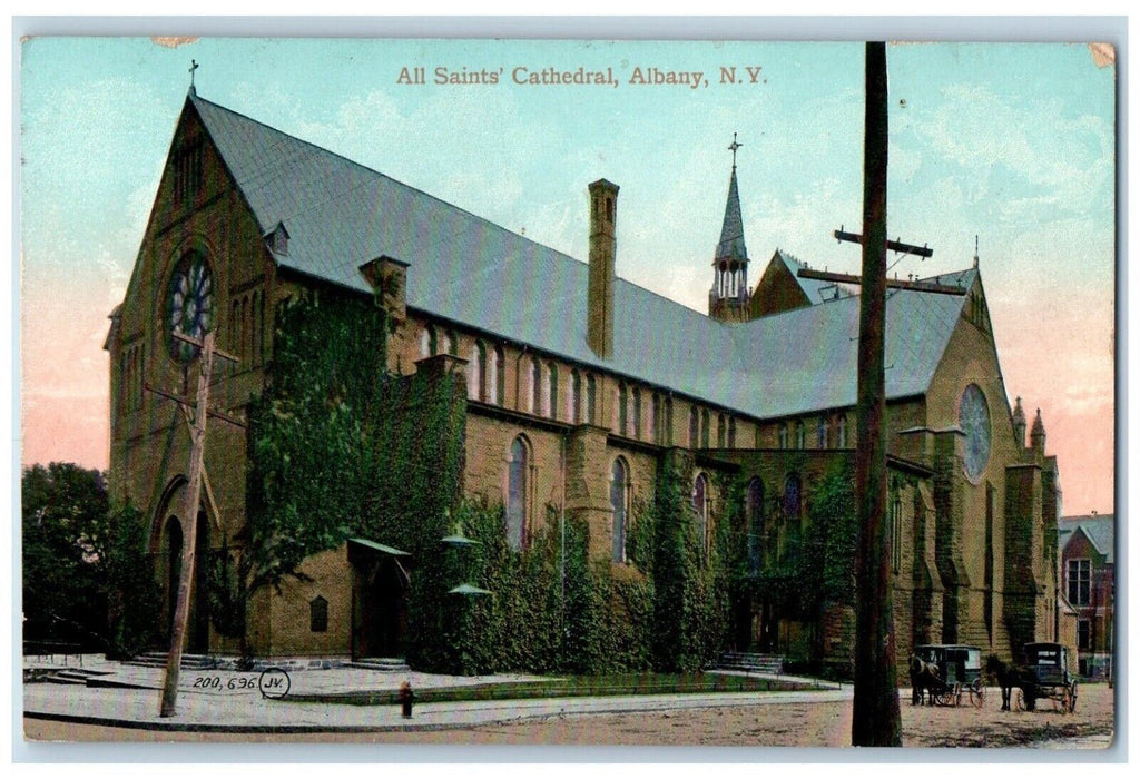 1912 All Saint's Cathedral Street View Cars Albany New York NY Antique Postcard