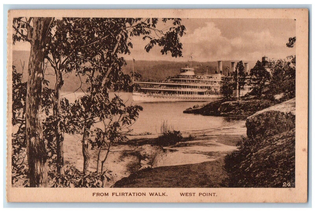 c1940 West Point From Flirtation Walk Steamer Ship Brooklyn New York NY Postcard