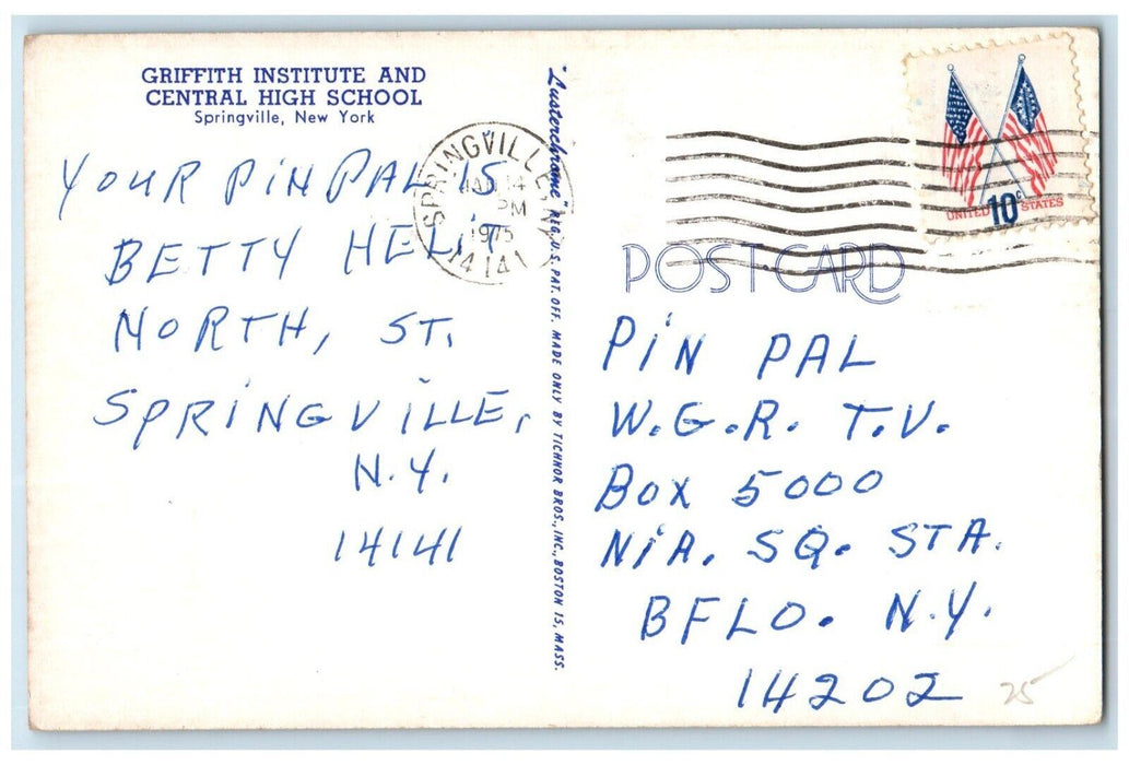 1975 Griffith Institute Central High School Field Springville New York Postcard