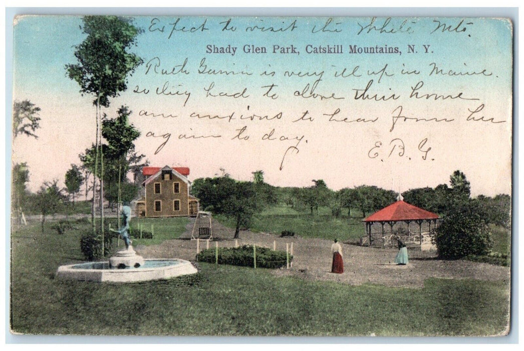 1907 Shady Glen Park Fountain Statue Field Catskill Mountains New York Postcard
