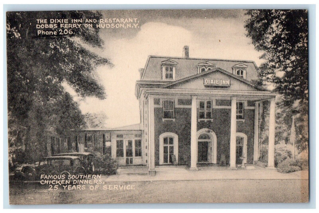 c1940 Dixie Inn Restaurant Dobbs Ferry Classic Cars Hudson New York NY Postcard