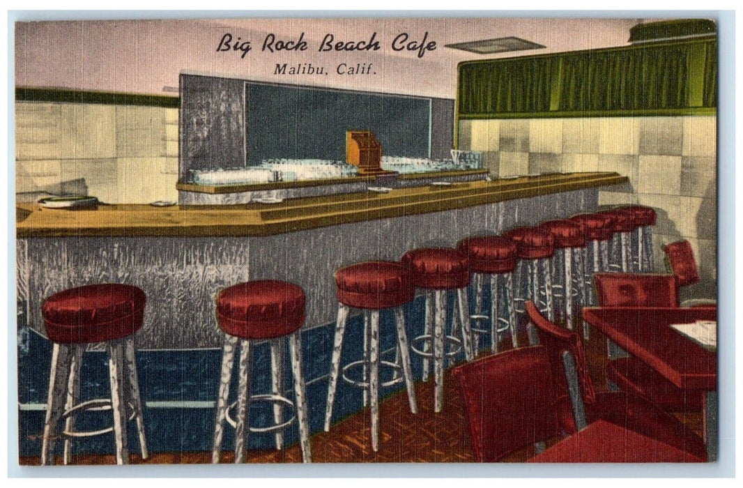 1953 Big Rock Beach Cafe Bar Counter Restaurant Malibu Road California Postcard