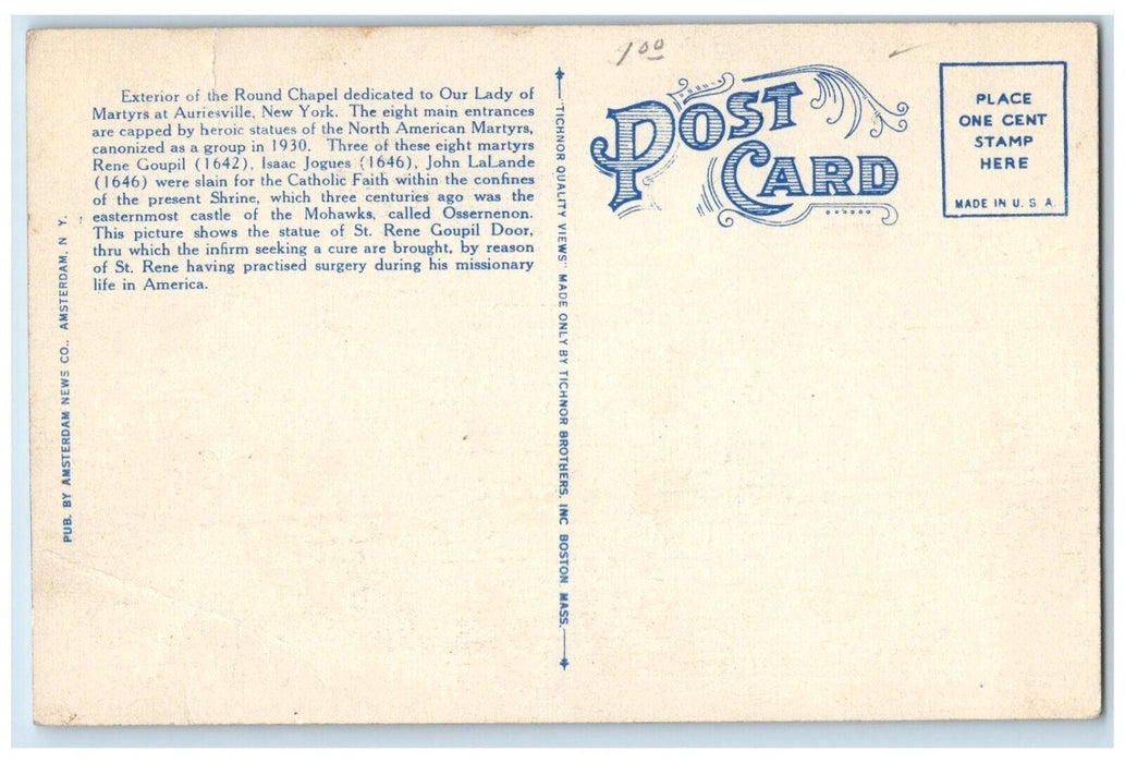 Round Chapel Dedicated Our Lady Of Martyrs Auriesville NY Vintage Postcard