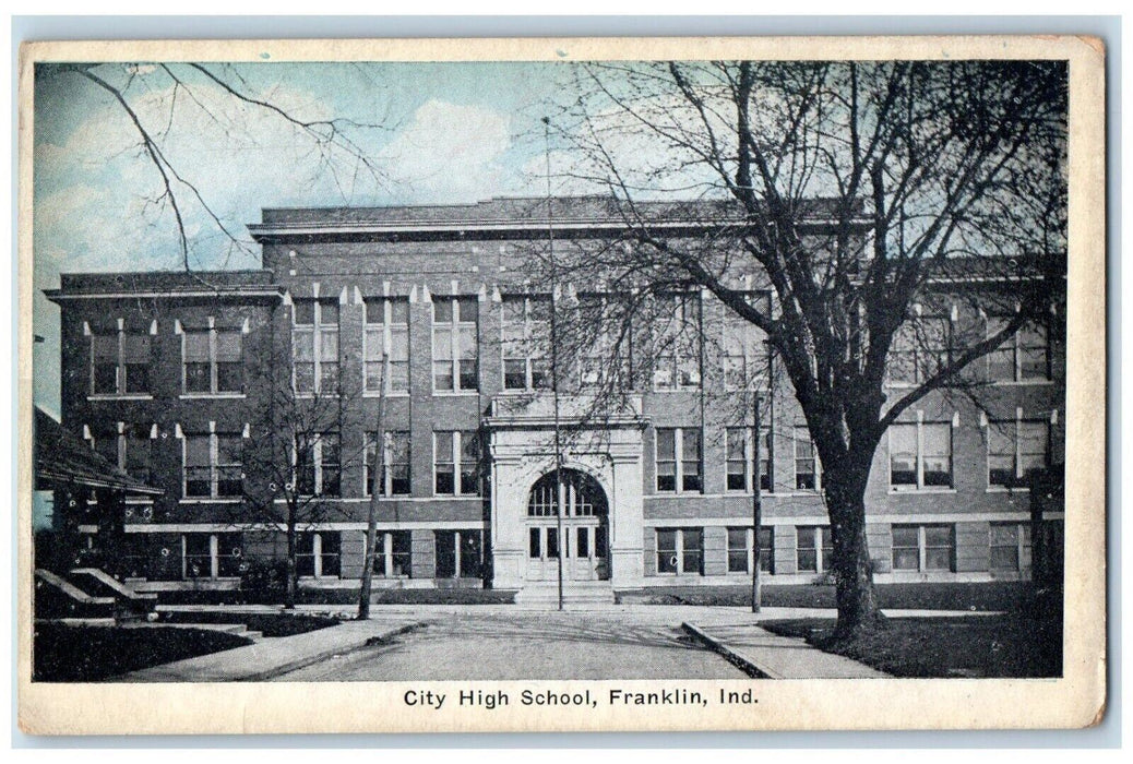 c1920 City High School Exterior Building Field Franklin Indiana Vintage Postcard