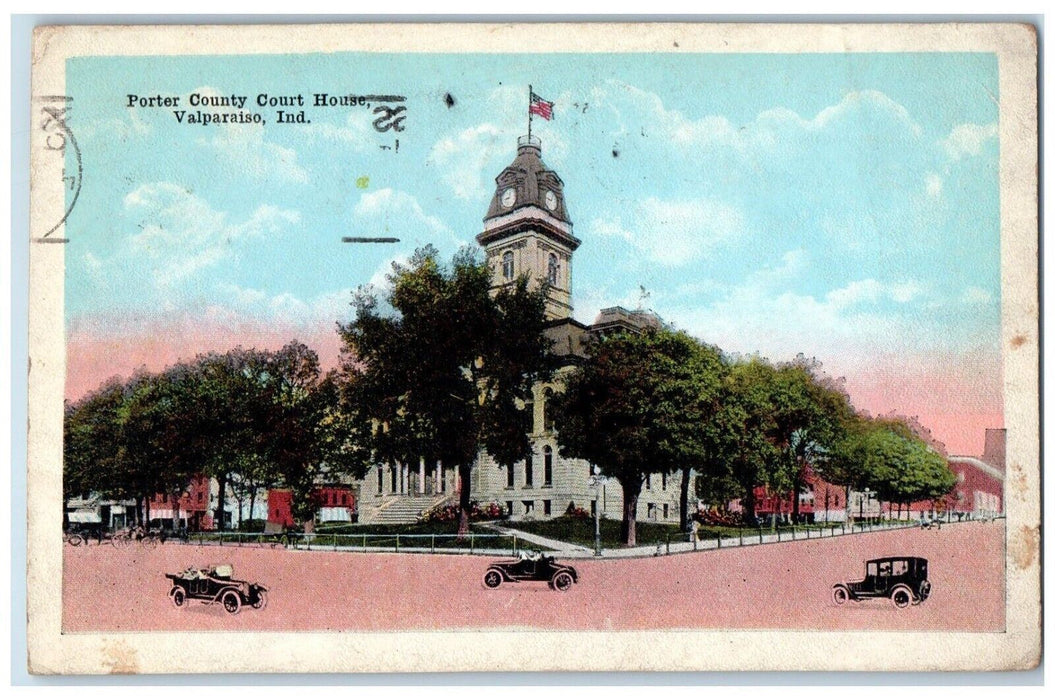 1933 Porter County Court House Exterior Building Car Valparaiso Indiana Postcard