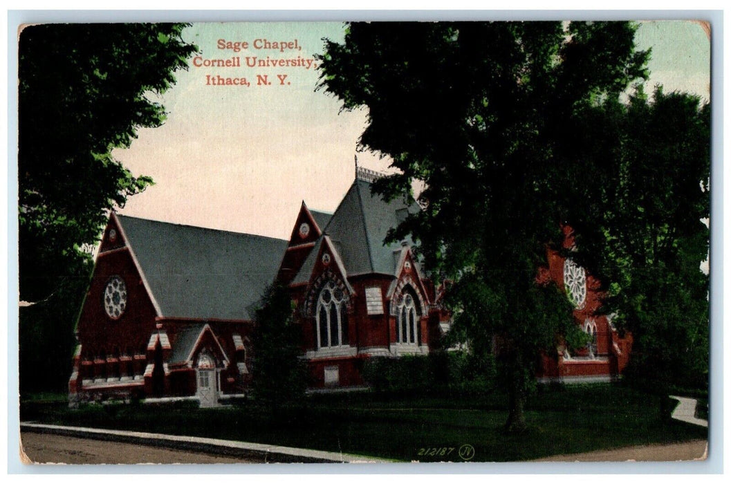 1910 Sage Chapel Cornell University Scene Street Ithaca New York NY Postcard