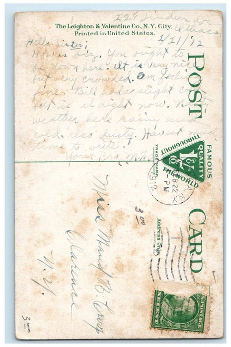 1912 Sage College Cornell University Ithaca New York NY Posted Antique Postcard