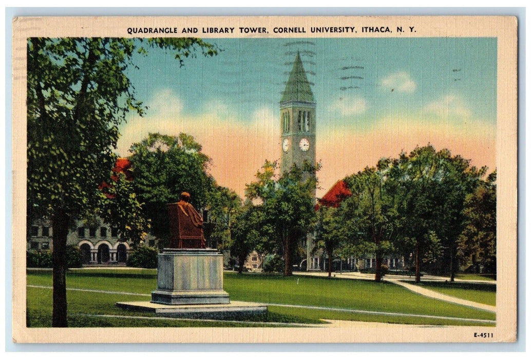 1942 Quadrangle And Library Tower Cornell University Ithaca New York NY Postcard