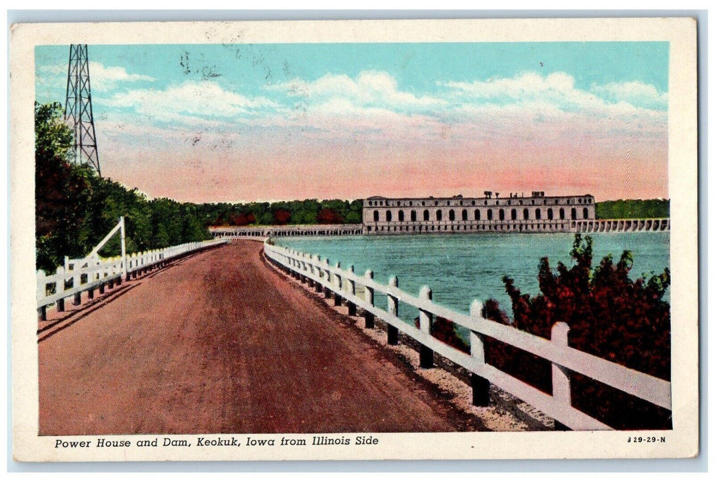 1957 Power House And Dam Koekuk Iowa From Illinois Side Vintage Postcard