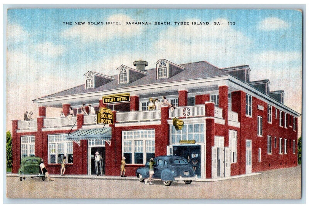 c1950's The New Solms Hotel Savannah Beach Cars Tybee Island Georgia GA Postcard