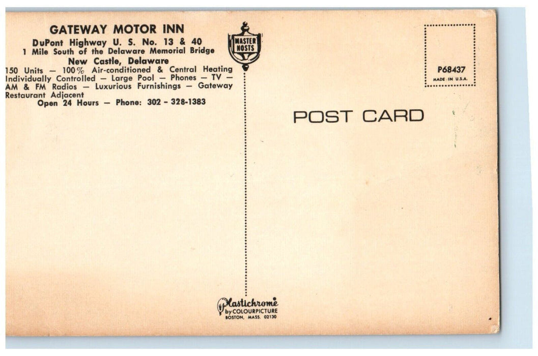 c1950's Gateway Motor Inn Hotel New Castle Delaware DE Unposted Vintage Postcard