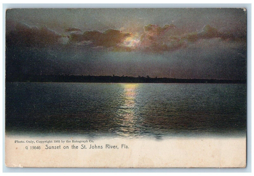 c1905 View Of Sunset On The St. Johns River Florida FL Rotograph Postcard