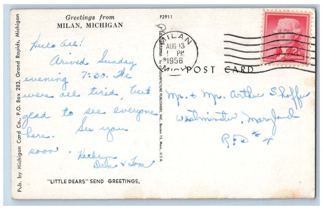 1956 Greetings From Milan Michigan MI, Deer In Field Posted Vintage Postcard