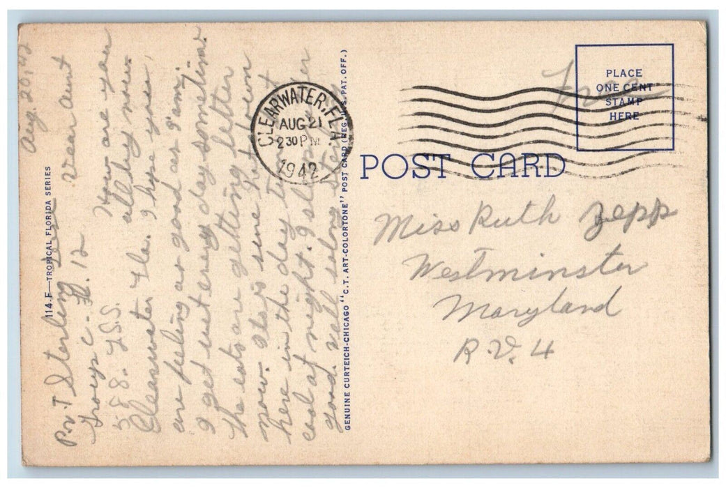 1942 Streamliner Champion Clearwater FL WW2 Soldier Mail Train Airplane Postcard