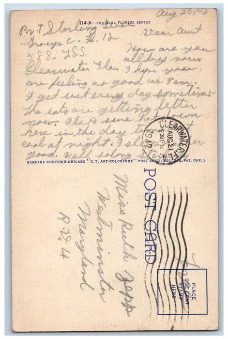 1942 Streamliner Champion Clearwater FL WW2 Soldier Mail Train Airplane Postcard