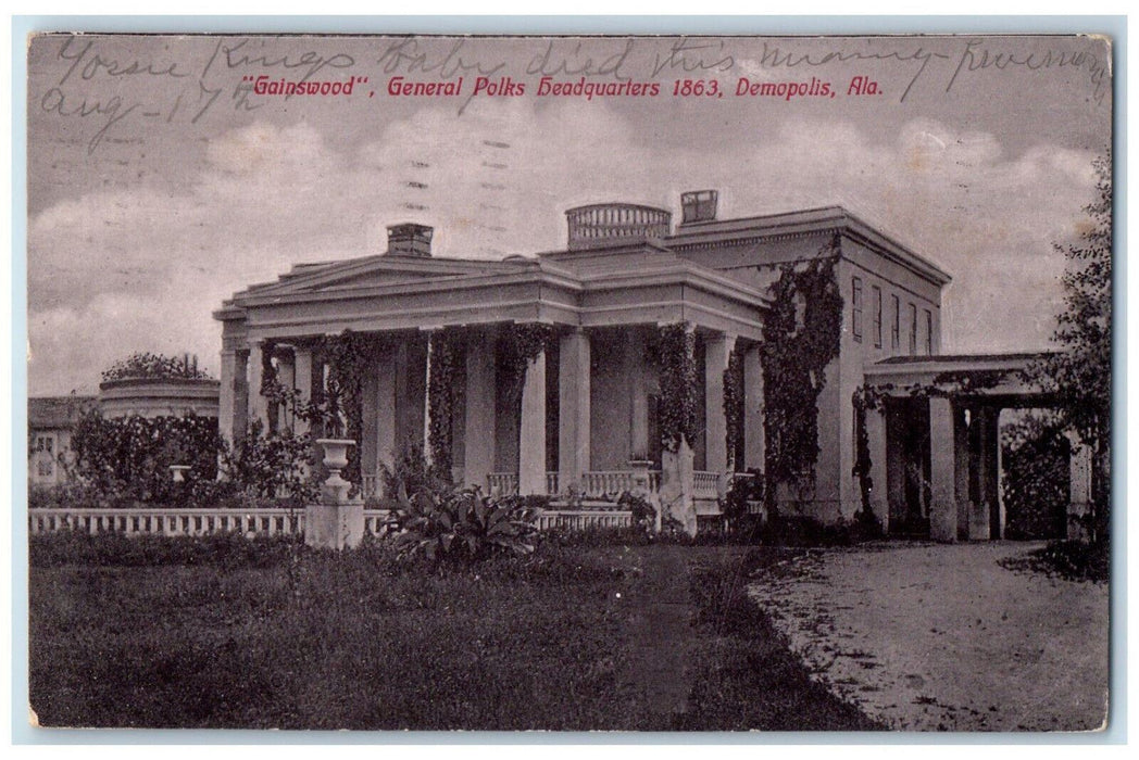 1909 Gainswood General Polks Headquarters Demopolis Alabama AL Postcard