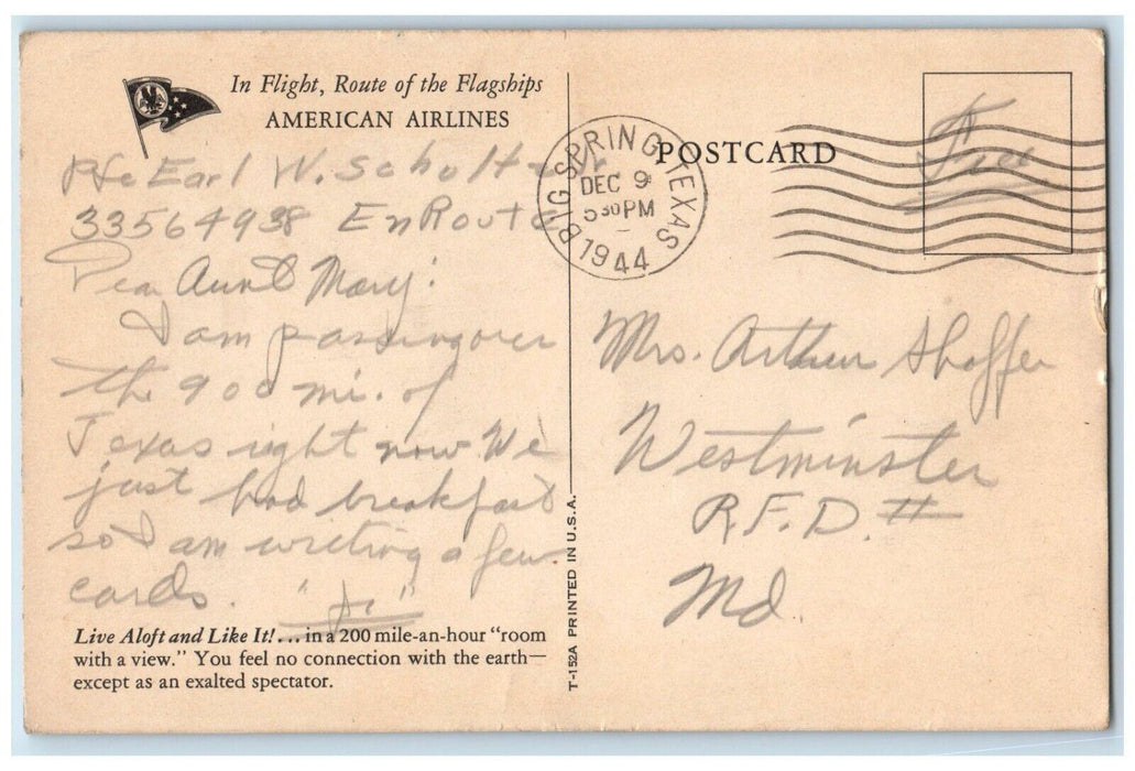 The Flagships American Airlines Room View Big Spring TX, Soldier Mail Postcard