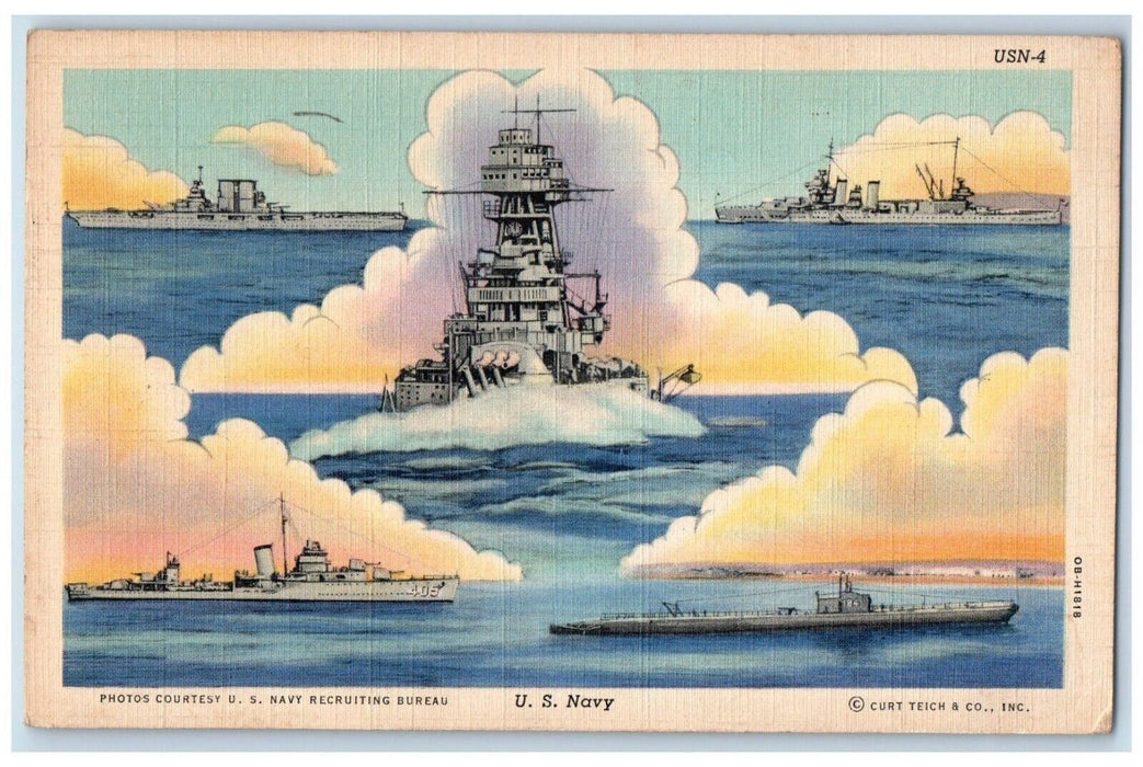 1942 US Navy Military Battleships Norfolk Virginia VA Soldier Mail WW2 Postcard