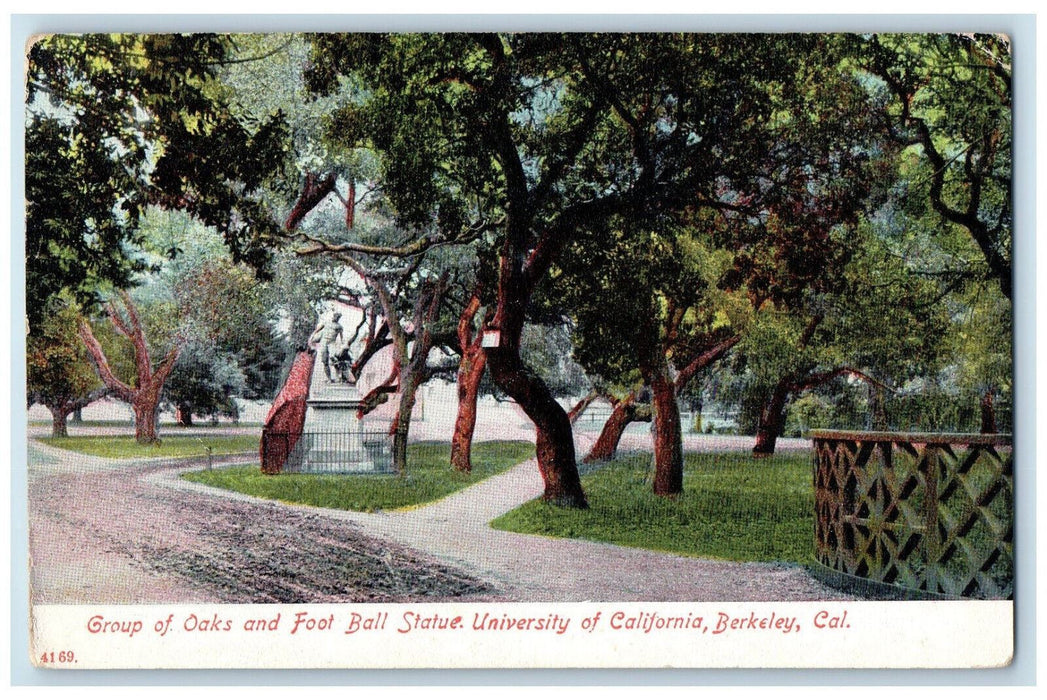 1907 Group of Oaks and Foot Ball Statue University of CA Berkeley CA Postcard