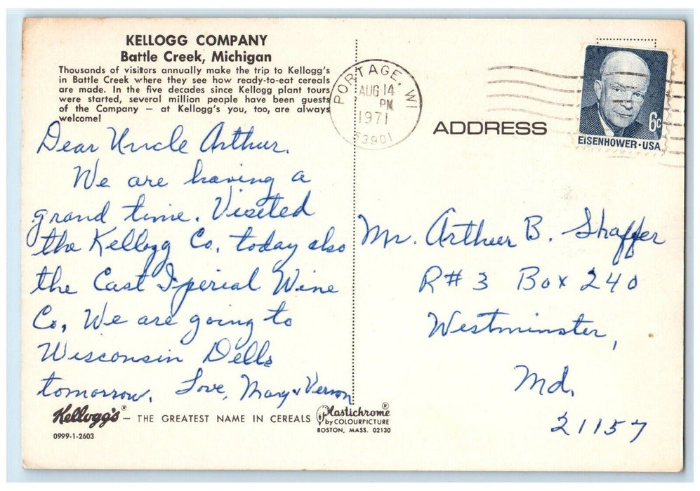 1971 Kellogg's Company Battle Creek Michigan MI, Multiview Vintage Postcard