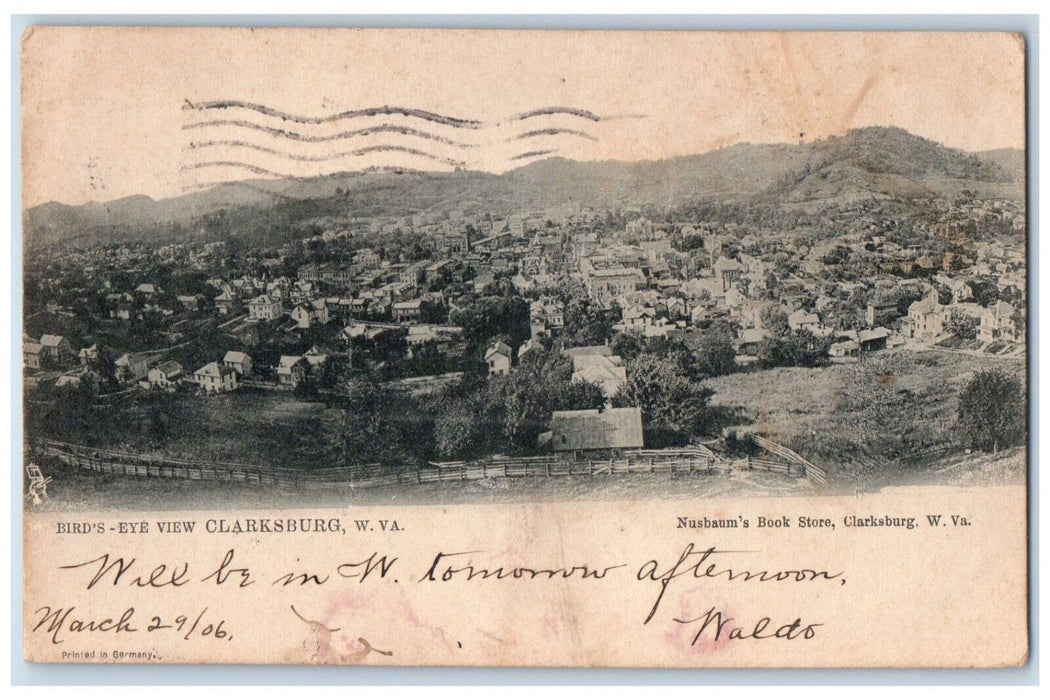 1906 Bird's Eye View Clarksburg West Virginia WV Posted Tuck Art Postcard