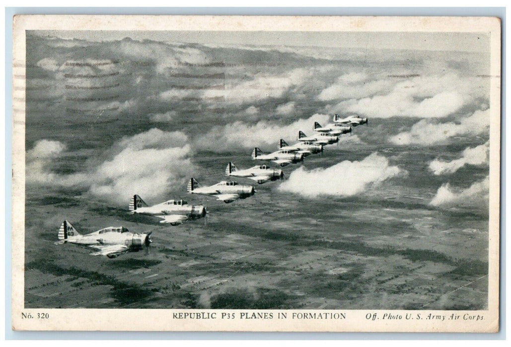 1942 Republic P35 Planes In Formation Norfolk Virginia VA Soldier Mail Postcard