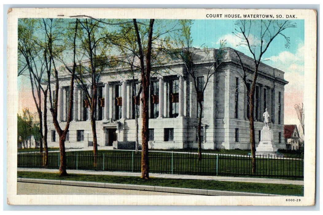 1937 Court House Building Street View Watertown South Dakota SD Vintage Postcard