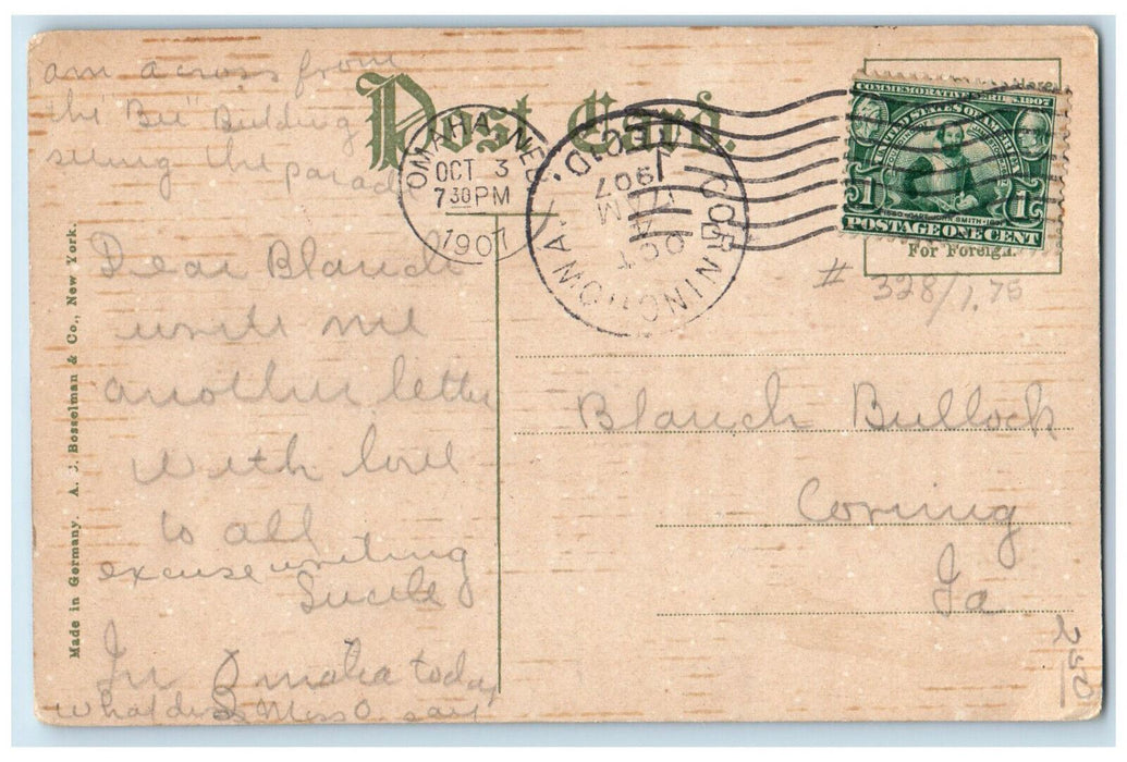 1907 Omaha Auditorium Omaha Nebraska NE Corning Iowa IA Antique Postcard