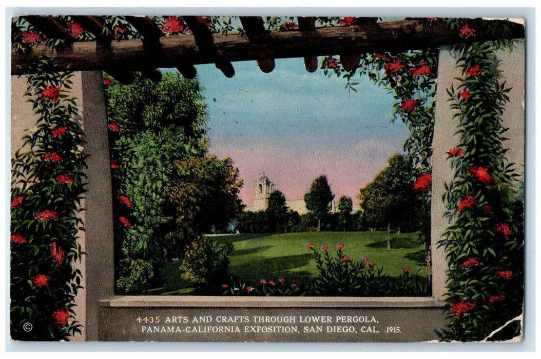 1915 Arts and Crafts Through Lower Pergola Panama-CA Expo San Diego CA Postcard